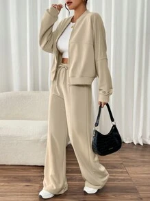 Firerie 2 件套女士休闲运动夹克和高腰弹力裤套装，秋冬季