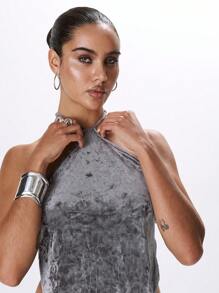 MUSERA 露背吊带不对称下摆上衣，适合夏季、伊比沙岛、春季节日、波西米亚风等优雅风格。 - 深灰色 - 查看 5