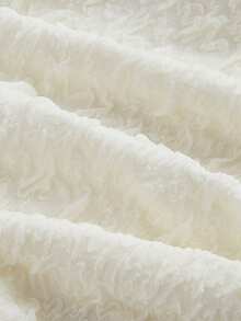 SHEIN MOD 大码纹理喇叭袖前系带下摆弧形下摆长袖 T 恤，秋冬款 - 白色 - 查看 4