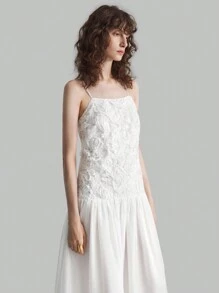 Ontre 白色浪漫刺绣蕾丝雪纺连衣裙，花朵女装 - 白色 - 查看 5