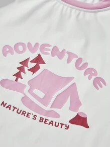 SHEIN Langarm Mädchen T-Shirt im Outdoor Freizeitstil für den Herbst, Kontrasfarbige Blockdesign Camping Musterung, bequemer, atmungsaktiver, weicher Stoff, geeignet für Outdoor-Aktivitäten, Camping, Stadtbummel - Verschiedenfarbig - Übersicht 11