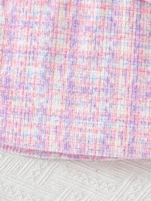 SHEIN 青少年女孩时尚法式优雅全印花双排扣长袖夹克和裙子两件套 - 粉色 - 查看 8