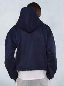 SUMWON Felpa oversize con cappuccio in pile, con logo in rilievo, felpa da atletica invernale, abbigliamento da relax con laccetti, casual, sportivo e da allenamento - Blu - Visualizzare 2