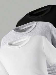 SHEIN 3pcs/Set Tween Girls' Summer Casual Solid Color Ruched Asymmetric Hem T-Shirts - Multicolor - View 5