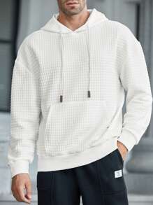 Manfinity Homme Áo nỉ trùm đầu màu trơn có túi dành cho nam, thường ngày - trắng - Xem 1