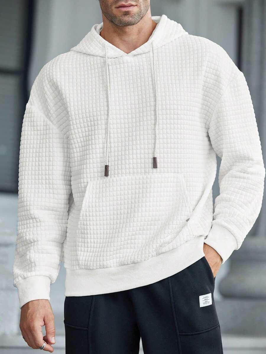 Manfinity Homme Áo nỉ trùm đầu màu trơn có túi dành cho nam, thường ngày - trắng - Xem 1
