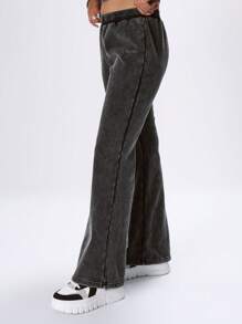 MUSERA Washed Low Rise Fit Flare Tracksuit Trousers Summer Vacation Airport Chic Elegant Casual - Black - View 3