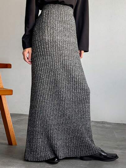 FRIFUL 女士纯色弹力腰优雅针织裙秋冬