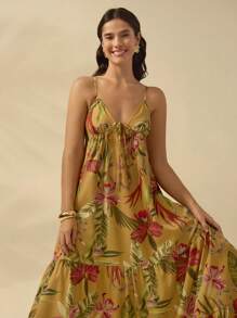 CAJUNI 女士波西米亚风热带蛇纹、杜鹃花印花吊带连衣裙、度假休闲夏季连衣裙 - 彩色 - 查看 5