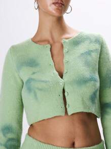 MUSERA Cropped Knit Long Sleeve Cardigan Y2k Spring Casual Cute 90's Sun Summer - Green - View 5