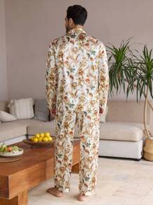 Manfinity ChillVibe 2pcs Men's All-Over Print Button Front Long Sleeve Top And Pants Pajama Set - Multicolor - View 2