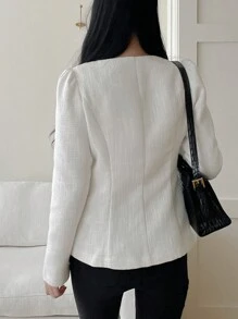 DAZY Women's Solid Square Collar Button Front Long Sleeve Elegant Jacket
