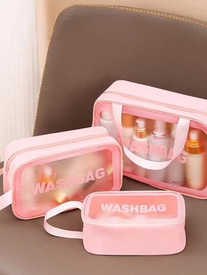 SHEIN 1 Or 3 Packs Large Capacity PVC Waterproof Portable Cosmetic Bag Set Bohemian Style Home Travel School Supplies Party Gift Autumn Christmas Decor Makeup Storage Organizer Toiletry Pouch Holiday Present Gift Idea Travel Organizer Storage Solution