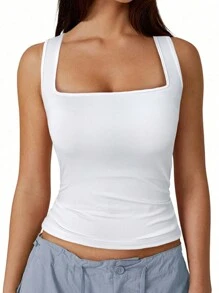 SHEIN SXY Summer;Casual Clothing Black Autumn Base Layer Solid Color Women's Tank Top