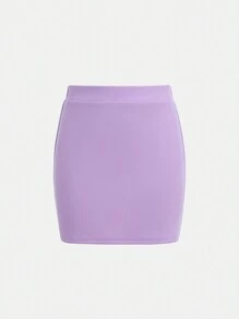 SHEIN 2pcs/Set Teen Girl Purple Lapel Crop Jacket & Mini Skirt Elegant Casual Outfit