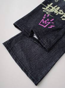 Sparklyn Tween Girls Flared Letter Printed Denim Effect Leggings - Multicolor - View 6