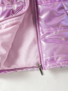 Baby Girls' Color Block Hooded Padded Coat, Simple Daily Style - Purple - View 5