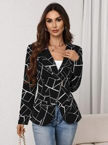 SHEIN Privé Women's Autumn/Winter Basic Simple, Fashionable & Elegant Houndstooth Pattern Stand Collar Zipper Jacket Old Money Winter Women Coat