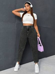 SHEIN ICON Plus Size Solid Color Pocket Jeggings - Black - View 5