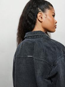 SUMWON WOMEN Áo sơ mi denim giặt rộng vừa vặn - Màu xám đen - Xem 3