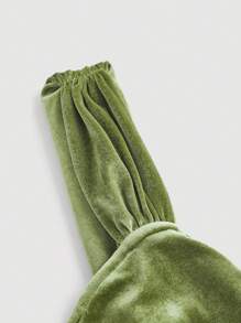 SHEIN MOD 2 piezas Conjunto de camisolas de tiras anchas fruncidas de terciopelo verde oscuro vintage para mujer talla grande