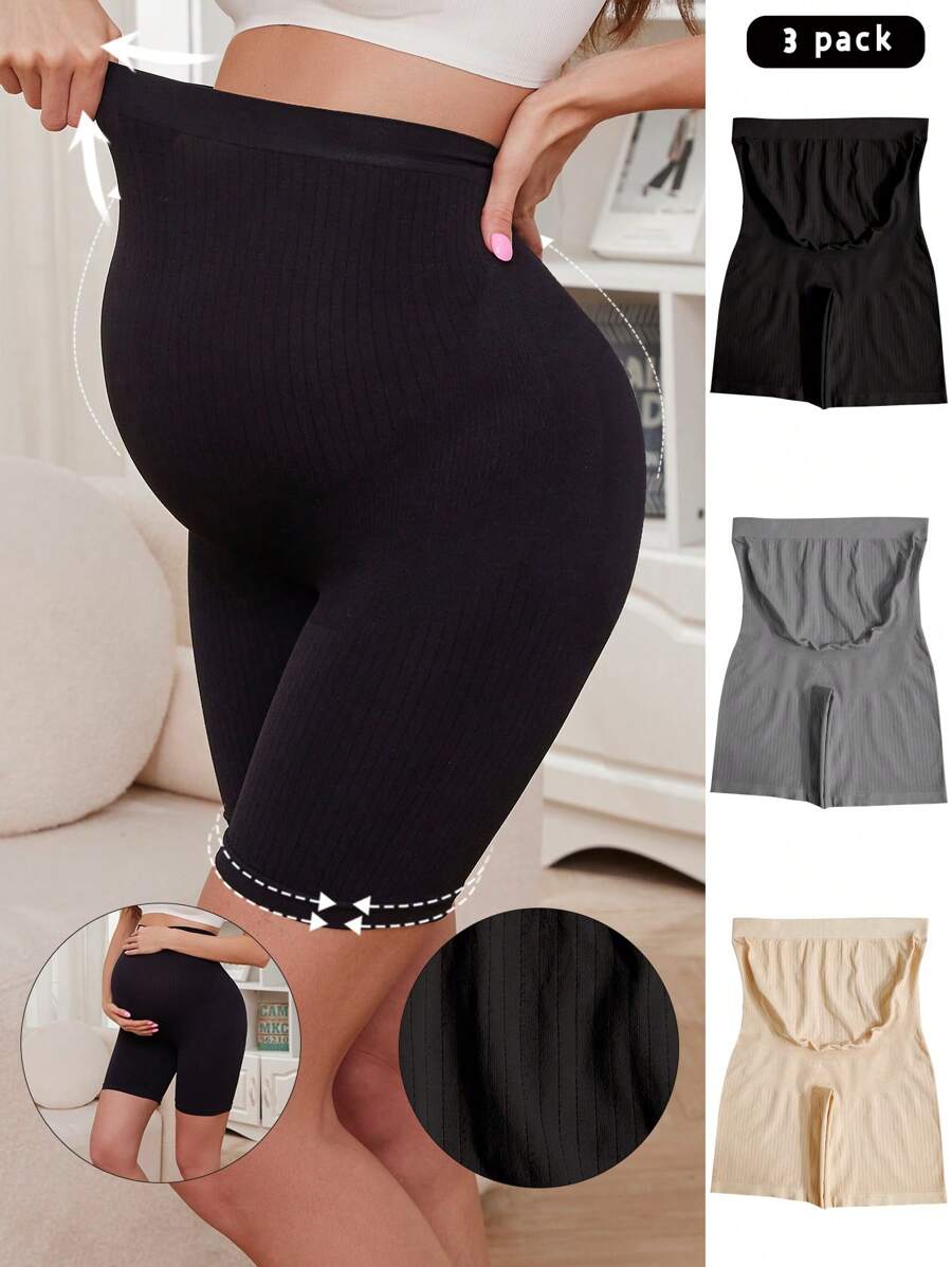 Moonlight&Mama 3 piezas de ropa interior sin costuras y acanalada de cintura alta para maternidad - Multicolor - Ver 1