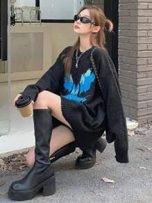 DAZY Women's Fluffy Oversized Butterfly Knit Sweater,Fall Clothes - Black - View 6