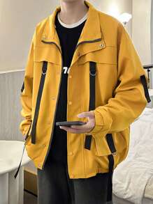 Manfinity EMRG 1 件男式前拉链长袖拼色休闲夹克 - 黃色 - 查看 3