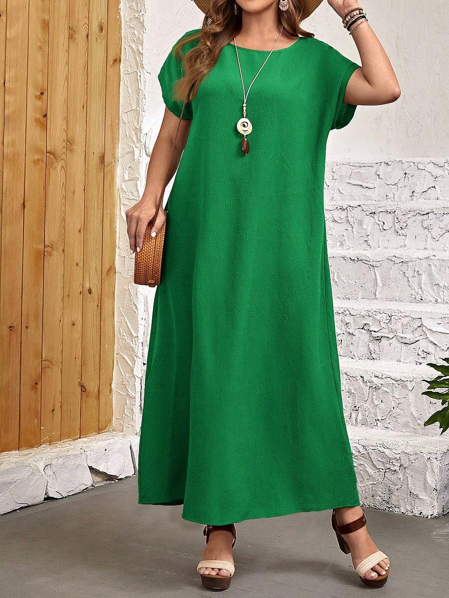 EMERY ROSE 大码假日圆领短袖休闲连衣裙 - 綠色 - 查看 1