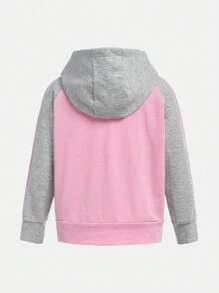 SHEIN 年轻女孩拼色连帽运动衫休闲运动夹克