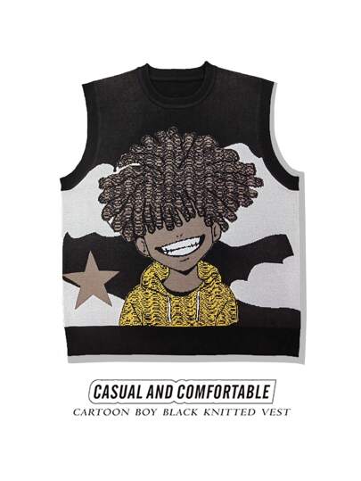 Manfinity EMRG Men's Plus Size Crew Neck Sleeveless Graphic Print Casual Knit Vest