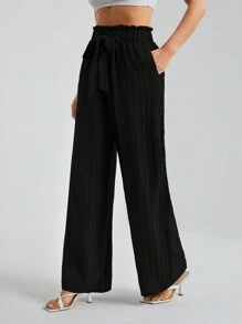 SHEIN Tall Quần cạp đen họa tiết túi giấy trơn màu cho nữ - màu đen - Xem 6