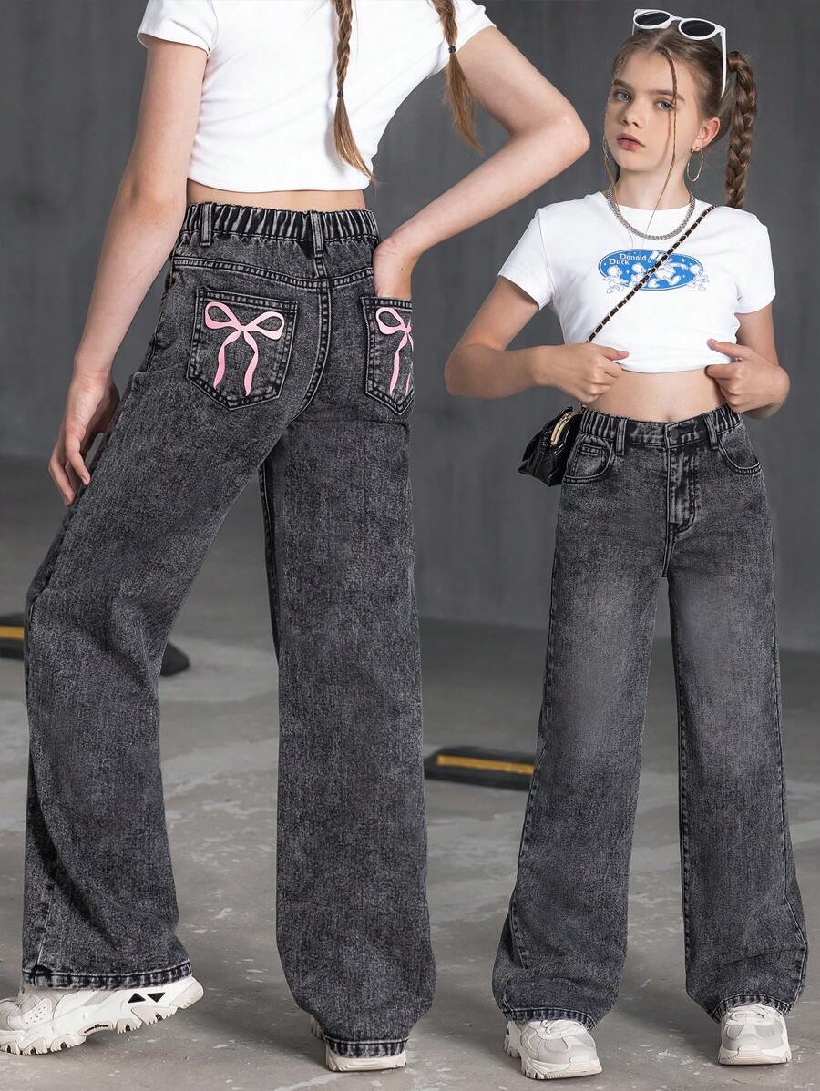 Lunivi Tween Girl Front Button Multiple Pockets Bow Embroidered Star ...
