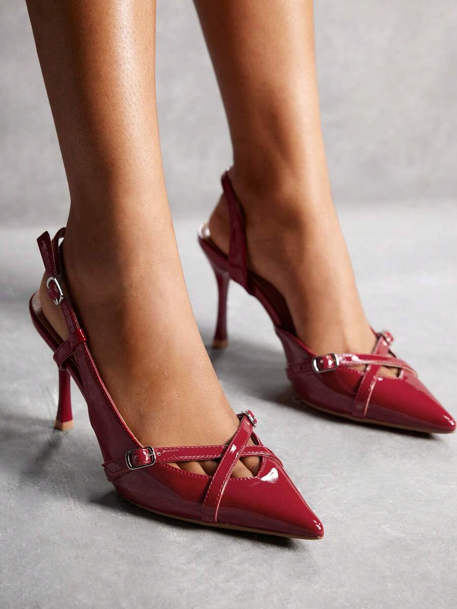 CUCCOO SZL Fashion Burgundy High Heel Pointed Toe Pumps For Commute, Date, Party BURGUNDY Pumps Spring Shoes Spring Break Easter Prom Heels - Burgundy - View 1