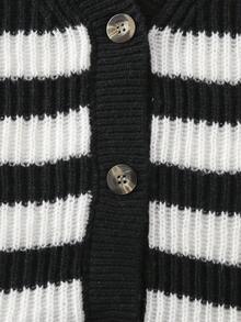 SHEIN Áo len cardigan sọc dài tay cổ chữ V rộng rãi cho bé gái tuổi teen - Đen và trắng - Xem 6