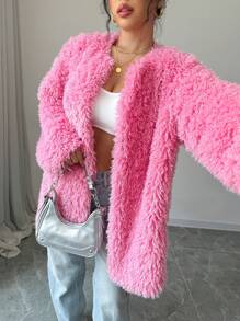 Chiquease Women's Pink Fluffy Winter Coat - Pink - View 4