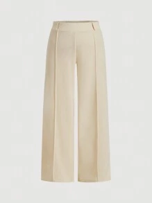 SHEIN MOD Bộ 2 món áo vest đen cổ chữ V sâu màu trơn có nút cài phía trước và quần may phía trước cho đêm hẹn hò cỡ lớn - Màu be - Xem 4