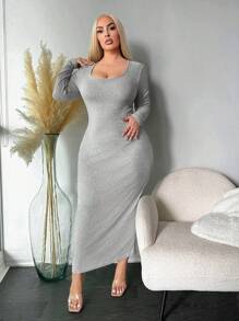 SHEIN SXY Tela de tejido con textura de ajuste ceñido talla grande para otoño e invierno - Multicolor - Ver 4