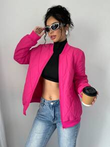 SHEIN Unity 钻石绗缝休闲棉服，秋冬装 - 玫瑰紅 - 查看 3