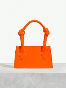 SHEIN SXY 女士，女士顶部提手包，时尚，简约，优雅，多功能，橙色，适合经典、约会、日常、购物、下午茶、鸡尾酒会、派对、舞会、俱乐部、约会、生日、晚会、约会之夜、万圣节； - 橘色 - 查看 2
