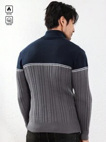 Manfinity Homme 男士秋冬拼色高领宽松休闲毛衣 - 灰色 - 查看 2