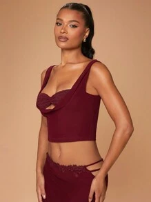 Hauture Quần áo nữ, Áo crop top màu đỏ tía thanh lịch quyến rũ dành cho nữ có chi tiết áo lót ren thiết kế xoắn khoét rỗng không tay, Áo nữ, Áo crop top, Áo mùa hè, Áo corset nữ, Áo đi chơi, Áo nữ gợi cảm, Áo đỏ. Dành cho Đêm hẹn hò, Hòa nhạc, Biểu diễn, Tiệc tùng, Câu lạc bộ, Buổi tối - Màu Đỏ Sâu - Xem 4