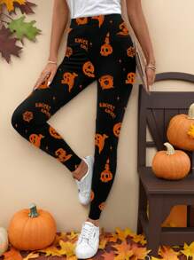 EMERY ROSE Women'sSimple Halloween Theme Slim Fit Long Leggings, Suitable For Fall & Winter - Multicolor - View 4