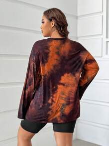 CovetEZ Áo thun tay dài rộng rãi nhuộm loang màu cổ điển cỡ lớn, mùa thu/đông - màu nâu - Xem 2