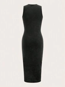SHEIN EZwear Vestido negro de punto ajustado sin mangas para mujeres