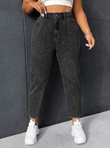 SHEIN ICON Plus Size Solid Color Pocket Jeggings - Black - View 1