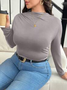 SHEIN Frenchy Tee-shirt près du corps avec fronces, col montant, taille grande