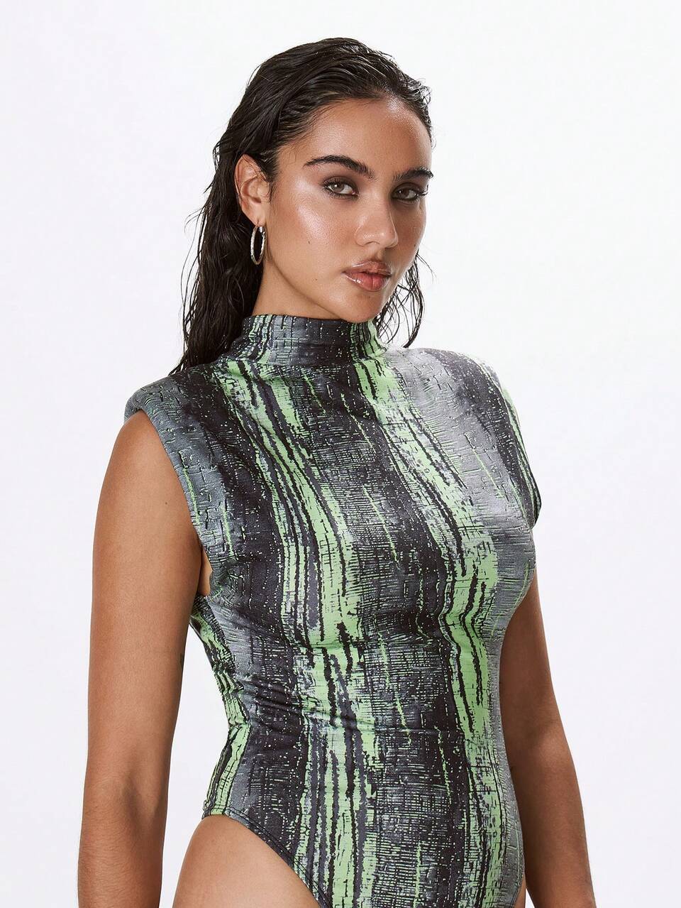 Body a collo alto con stampa e spalline, sexy per club, primavera-estate, vacanze