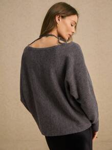 Poéselle 女士灰色领带毛衣纯色圆领休闲针织毛衣毛衣秋装冬季女装长袖秋季毛衣秋季服装复古冬装女式毛衣 - 灰色 - 查看 6