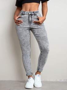 SHEIN SXY Quần Jeans Denim Skinny Thường Ngày Đa Năng Cho Nữ - Xám - Xem 4